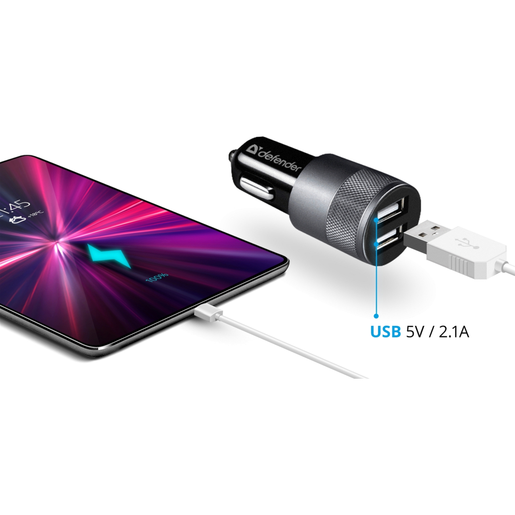 Зарядний пристрій Defender 2xUSB 12W (2xUSB-A) 2.1A UCA-21 (83821) - зображення 3