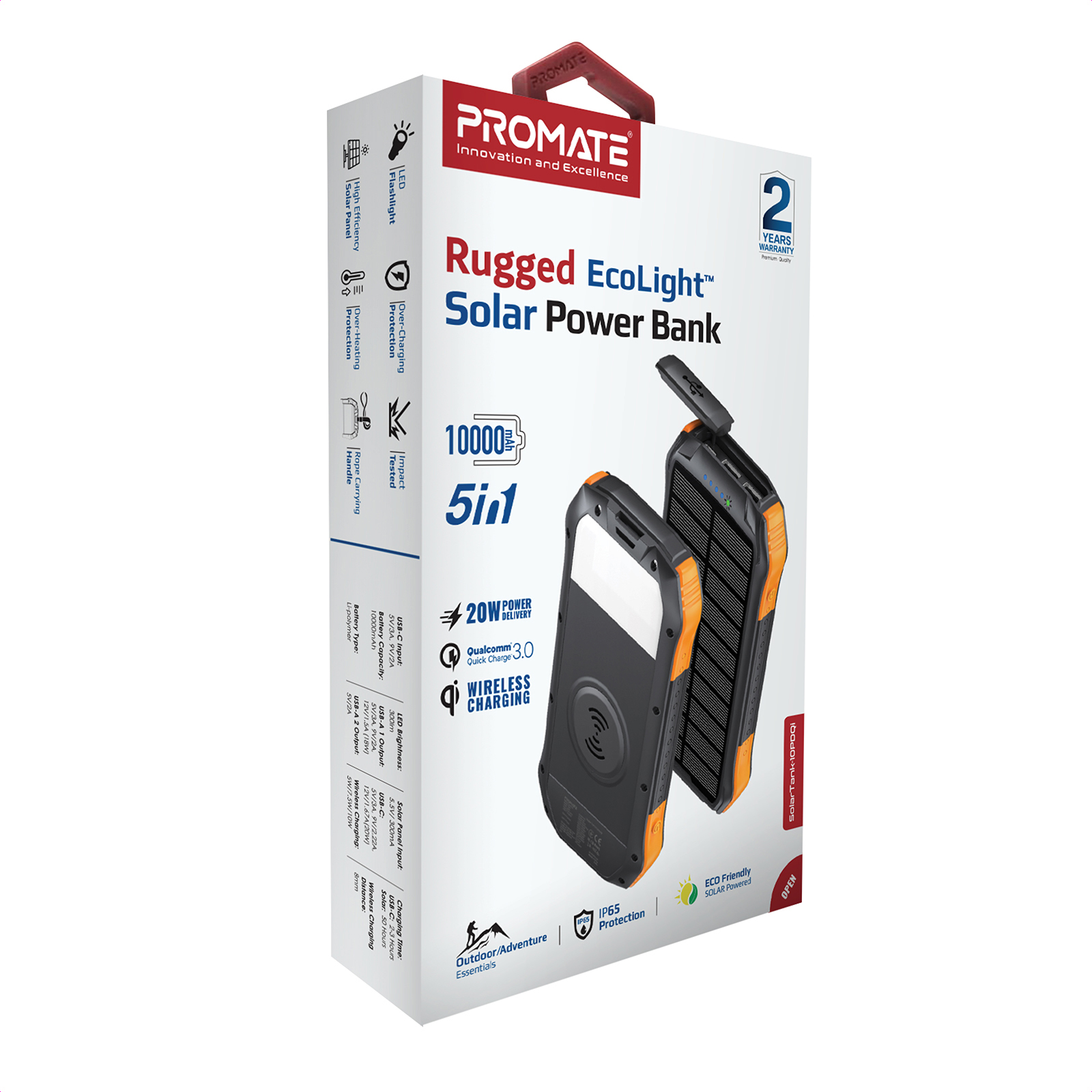 Універсальна мобільна батарея Promate SolarTank-10PDQi 10000mAh 20W Black - изображение 10
