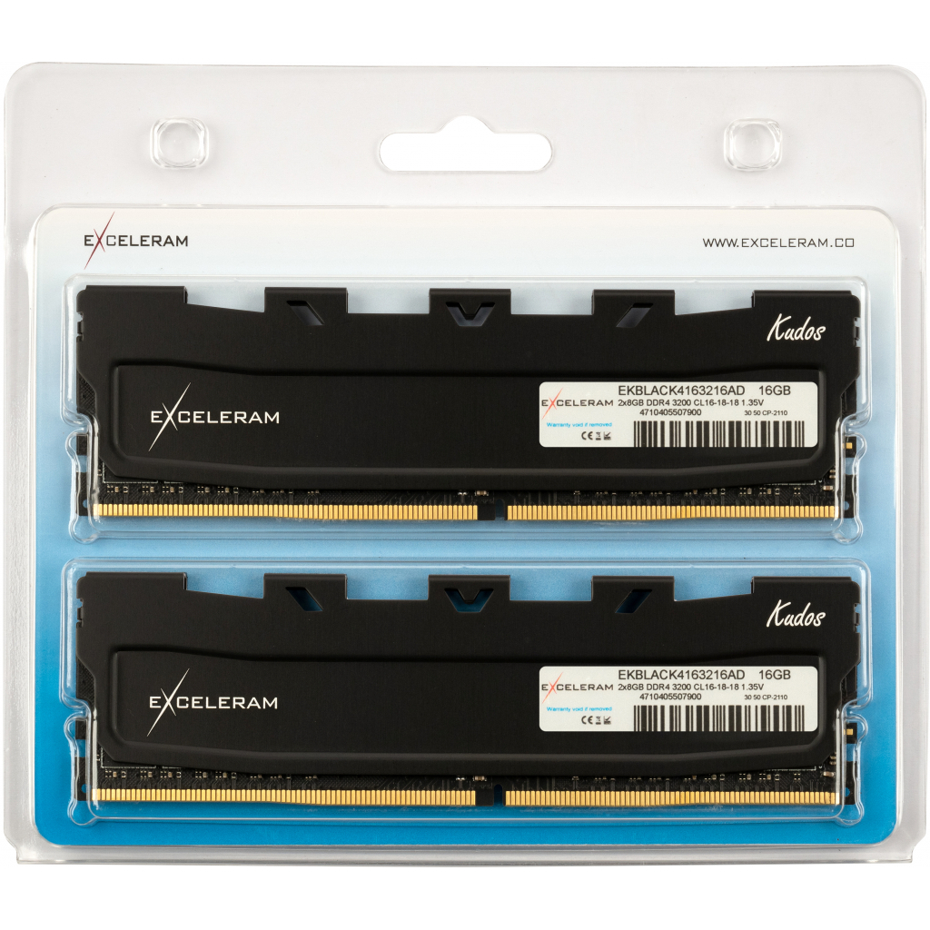 Модуль пам'яті для комп'ютера DDR4 16GB (2x8GB) 3200 MHz Kudos Black eXceleram (EKBLACK4163216AD) - изображение 2