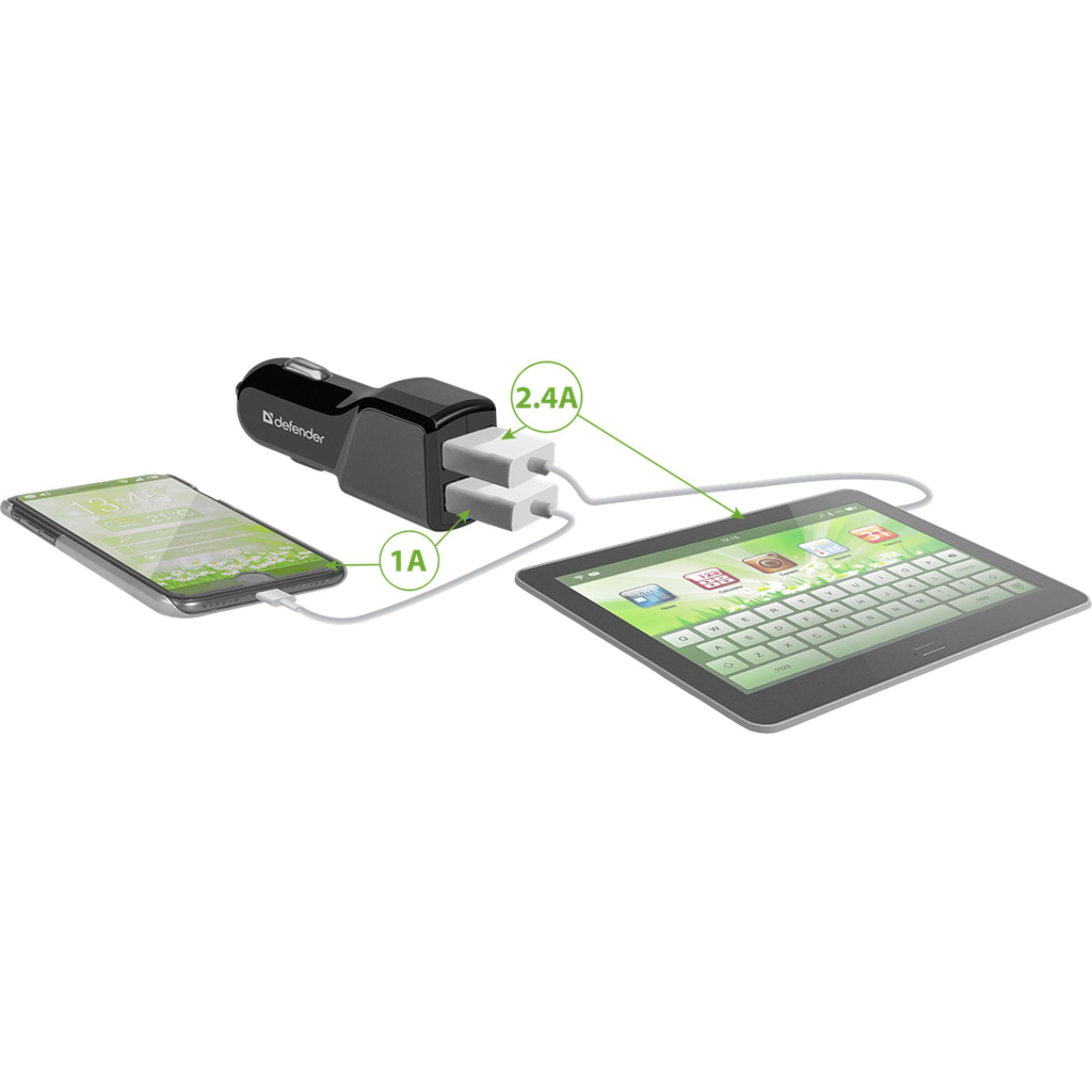 Зарядний пристрій Defender UCA-34 2xUSB, 5V / 3.4A (83834) - зображення 3