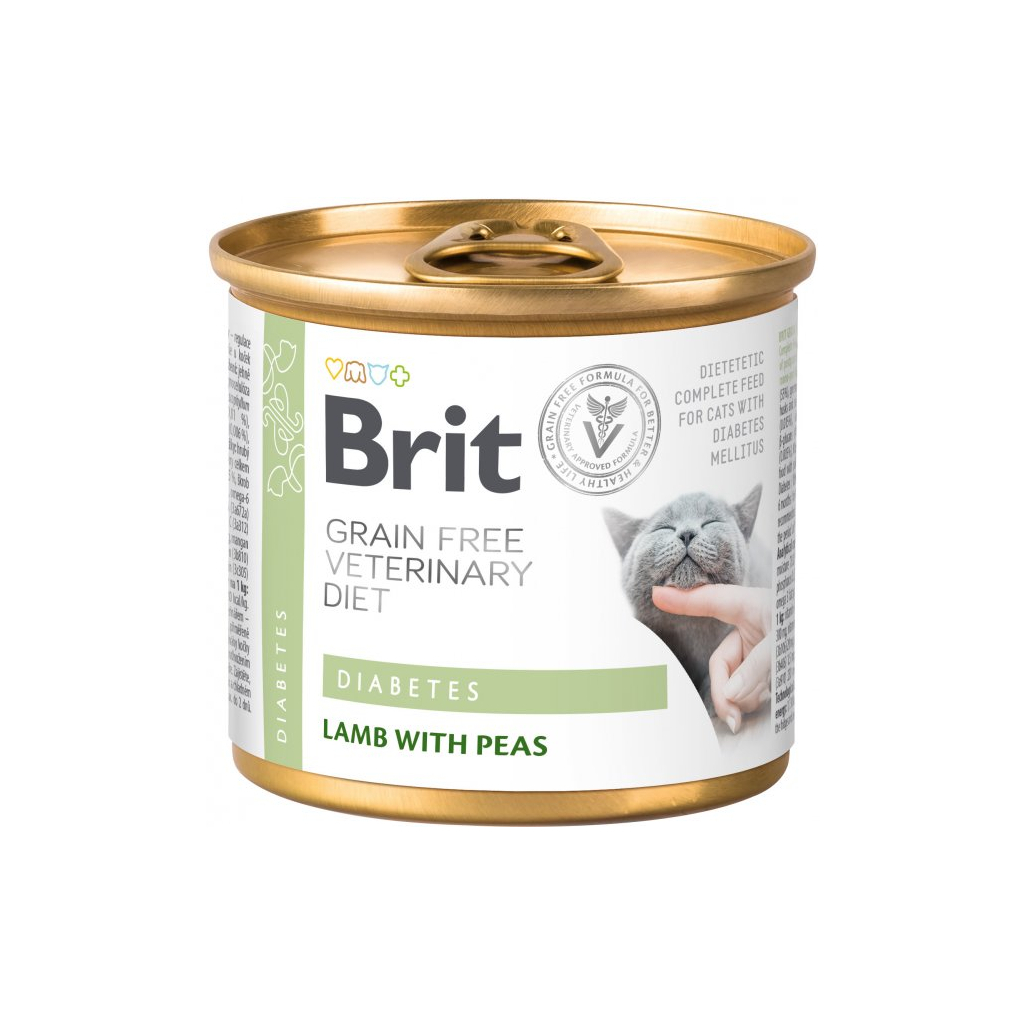 Консерви для котів Brit GF VetDiets Cat Cans Diabetes з ягням і горохом 200 г (8595602549832) - зображення 1