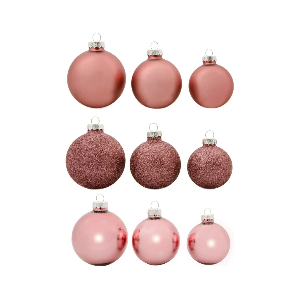 Ялинкова іграшка House Of Seasons Скляні кульки 42 шт D7 см D6 см D5 см Темно-рожеві (8720362102939) - изображение 1