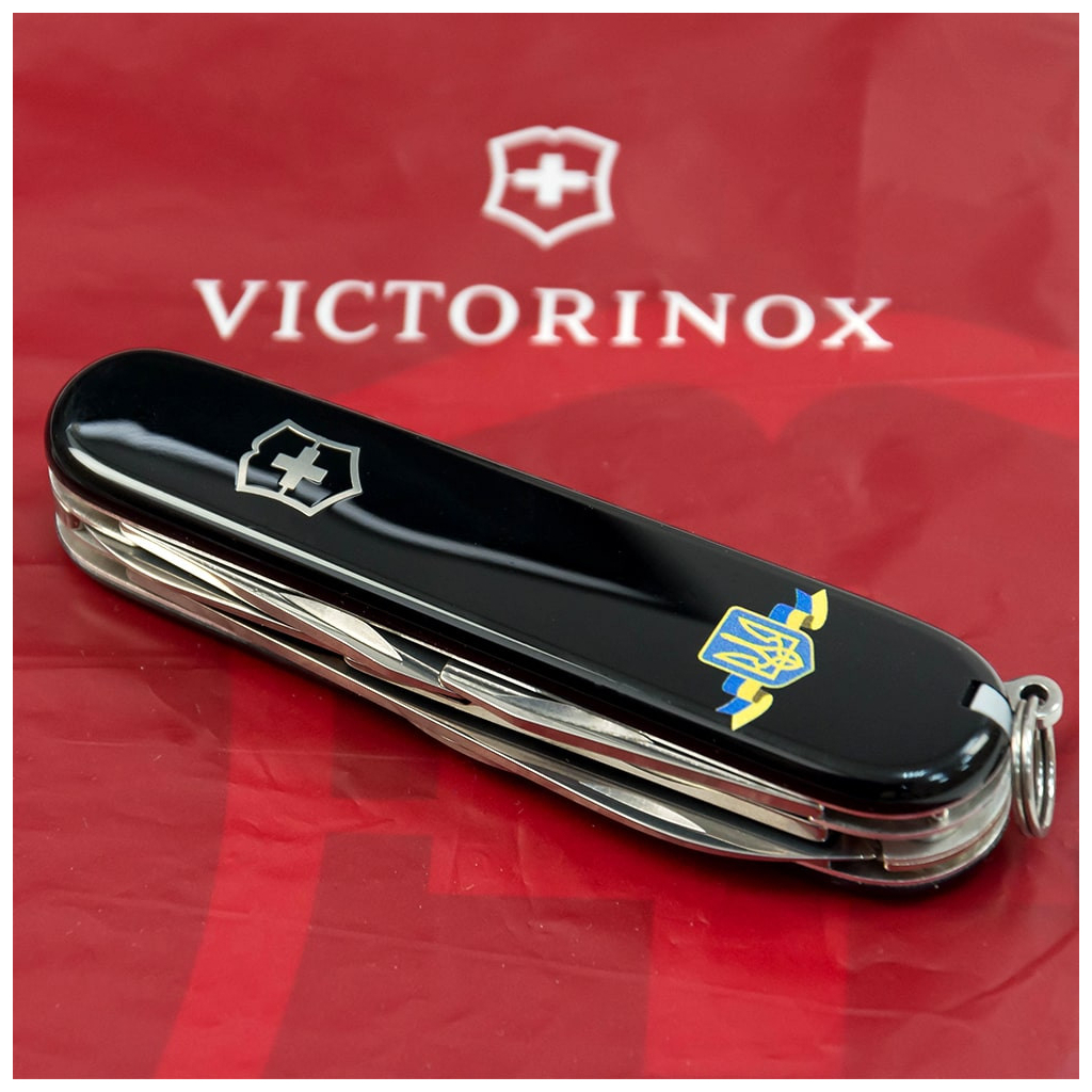 Ніж Victorinox Climber Ukraine Black "Герб України Зі Стрічкою" (1.3703.3_T1010u) - зображення 2