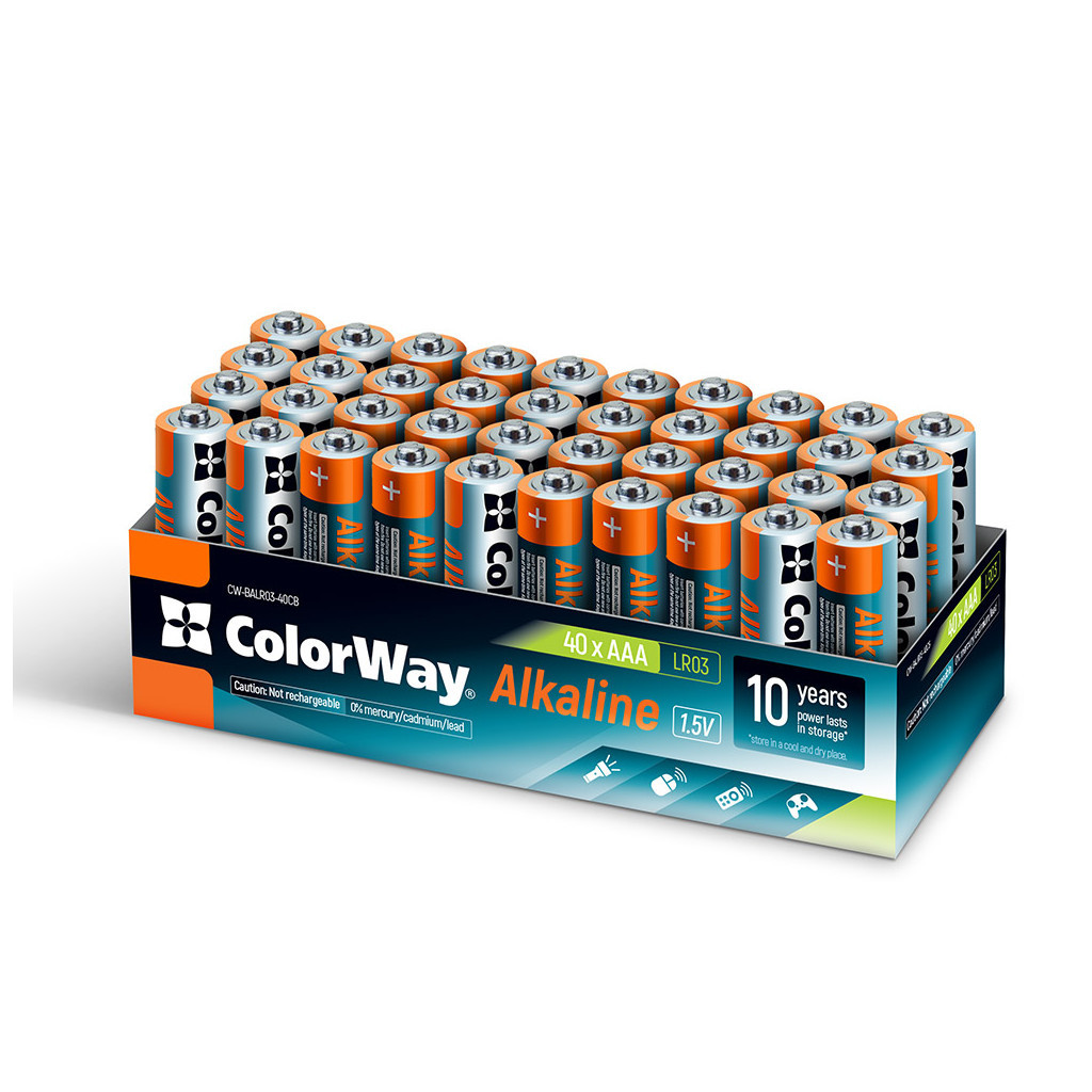 Батарейка ColorWay AAA LR6 Alkaline Power (лужні) * 40 colour box (CW-BALR03-40CB) - зображення 1