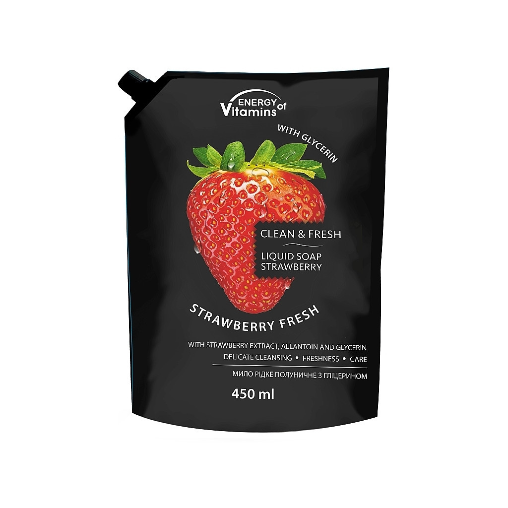 Рідке мило Energy of Vitamins Полуничне з гліцерином дой-пак 450 мл (4820074623082) - зображення 1