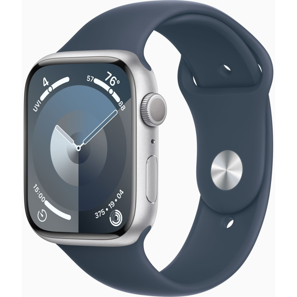 Смарт-годинник Apple Watch Series 9 GPS 45mm Silver Aluminium Case with Storm Blue Sport Band - M/L (MR9E3QP/A) - зображення 1