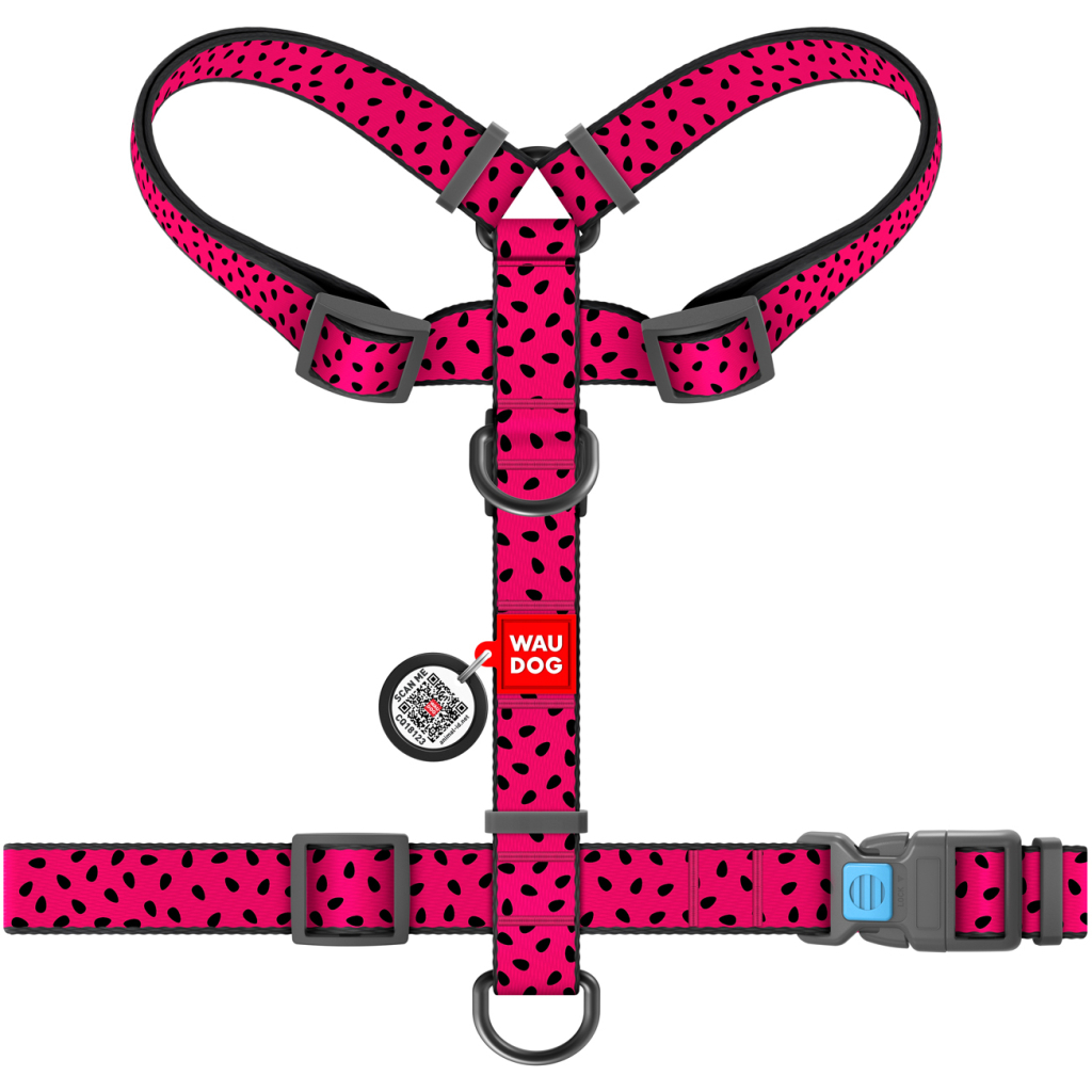 Шлея для собак WAUDOG Nylon з QR паспортом анатомічна H-подібна "Кавун" S (5613) - зображення 2