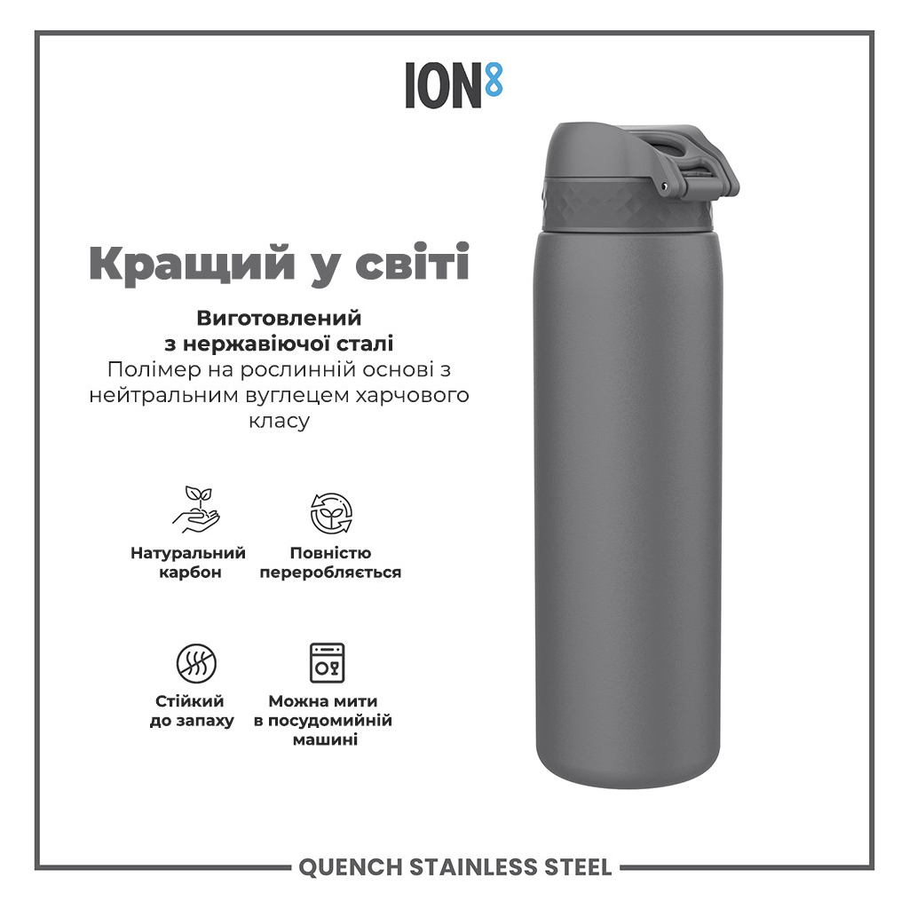 Пляшка для води ION8 OneTouch Stainless Steel 1200 мл Grey (I8SS1000GRY) - зображення 6