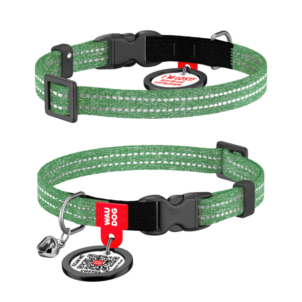 Нашийник для тварин WAUDOG Re-cotton з QR паспортом, пластиковий фастекс XS зелений (164218) - зображення 1