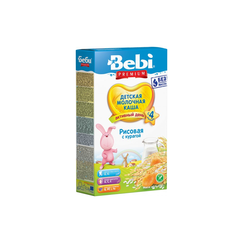 Дитяча каша Bebi Premium молочна Курага рисова +4 міс. 250 г (3838600076456) - зображення 1