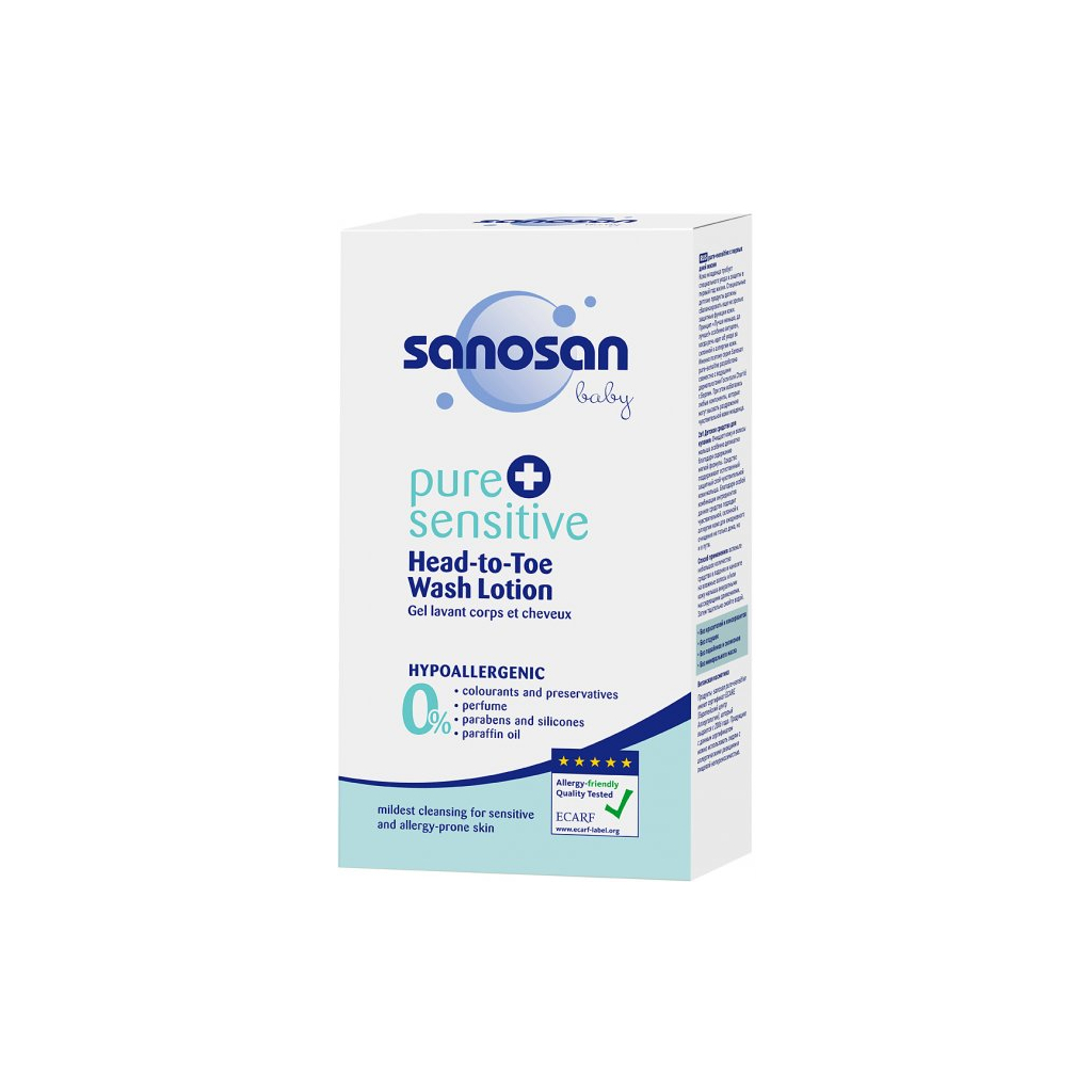 Засіб для купання Sanosan pure & sensitive гіпоалергенний 2 в 1 200 мл (4003583197330) - зображення 2