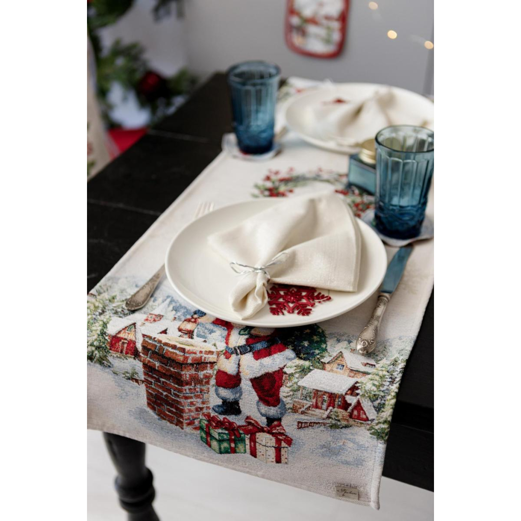 Доріжка на стіл Прованс гобеленова з велюром Снігова зима 35х100 см (036438) - изображение 12