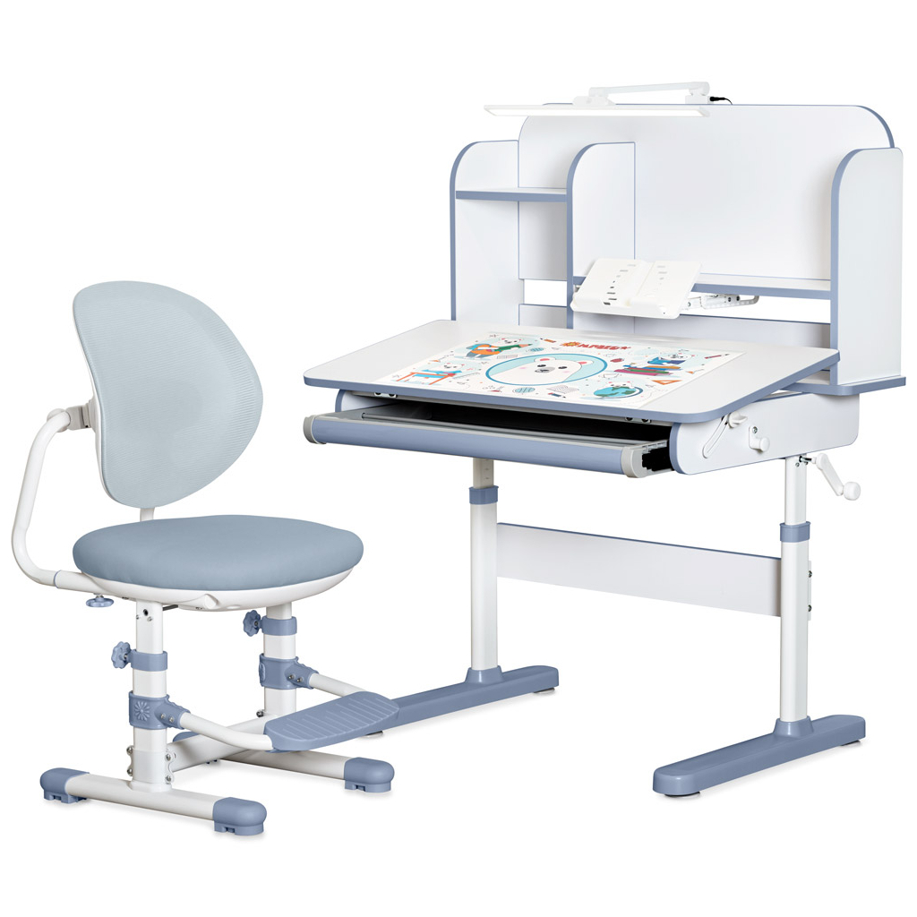 Парта зі стільцем Mealux Nemo XL Dark Blue (полиця + лампа) (BD-39 BL) - зображення 1