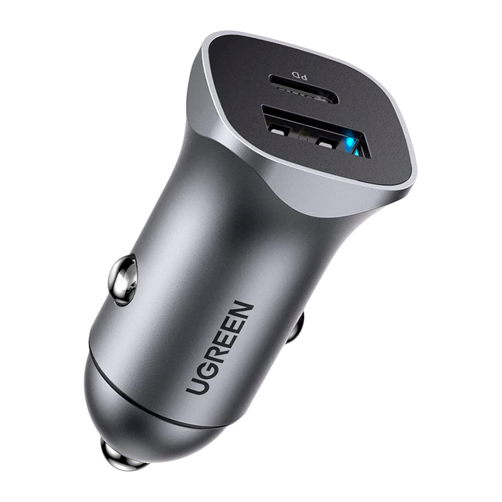 Зарядний пристрій Ugreen CD130 20W USB + Type-C PD Car Charger (Gray) (30780) - зображення 1