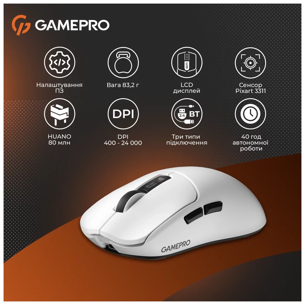 Мишка GamePro Genesis Ranker Wireless/Bluetooth/USB White (GM012W) - зображення 12