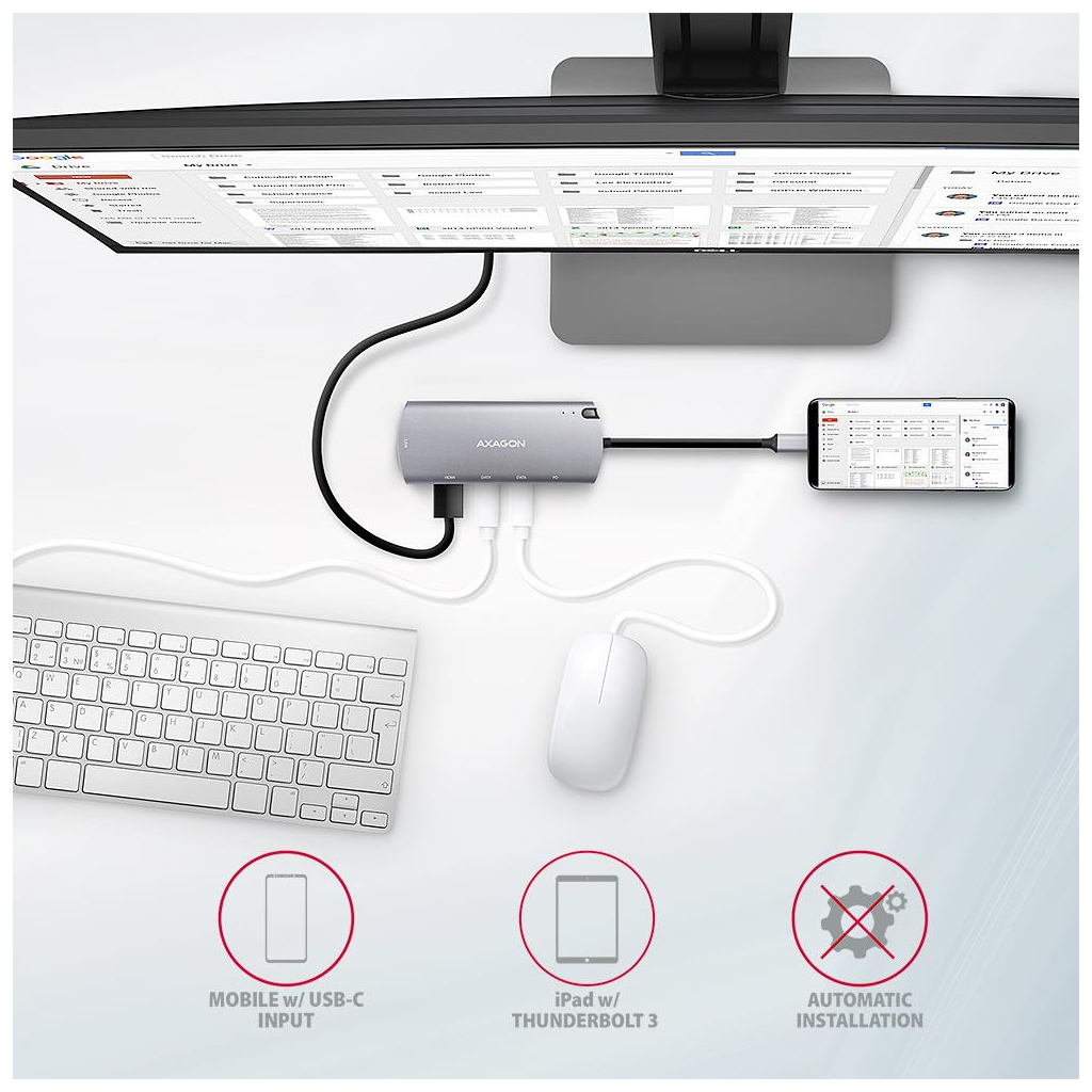 Концентратор AXAGON USB-C to 2xUSB-A + HDMI + RJ45 + SATA M.2 + PD 100W 0.18m grey (HMC-6M2) - зображення 7