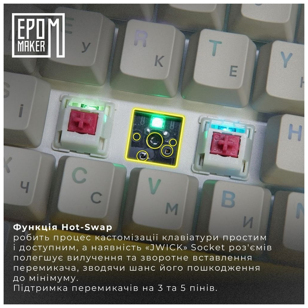 Клавіатура Epomaker EP64 60 Mulan Switch Hot-Swap RGB Wireless/Bluetooth/USB UA White (EP64-W-M) - зображення 7