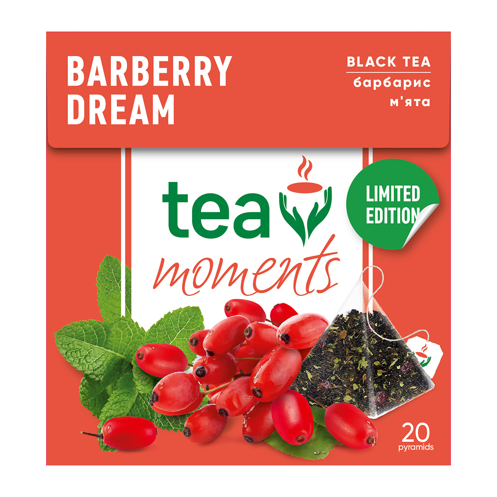 Чай Tea Moments Barberry Dream чорний з барбарисом та м'ятою 20х1.8 г пірамідки (tm.03644) - зображення 4