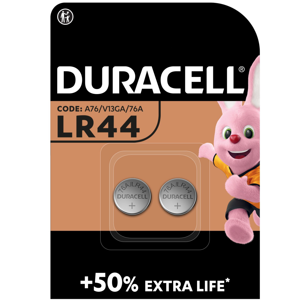 Батарейка Duracell LR44 1.5V спеціалізована лужна типу таблетка, 76A/A76/V13GA, 2шт. в упаковці (5000394504424 / 5007795) - изображение 1