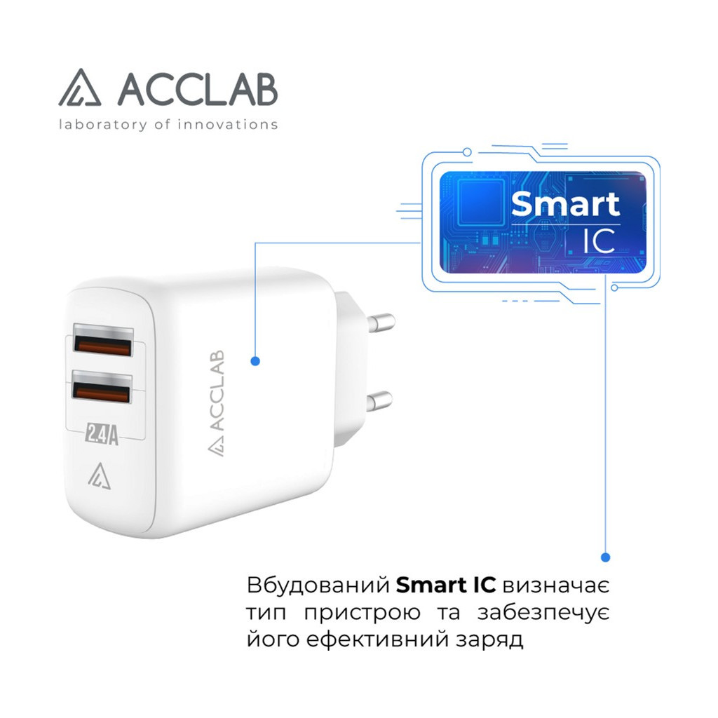 Зарядний пристрій ACCLAB AL-TC224 2хUSB 5В/2,4A/12W (1283126538834) - зображення 4