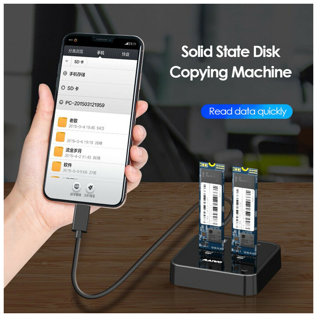 Док-станція для накопичувачів Maiwo 2*NVMe M.2 SSD Key M/B+M USB 3.1 Gen2 Type-C (K3016P) - зображення 7