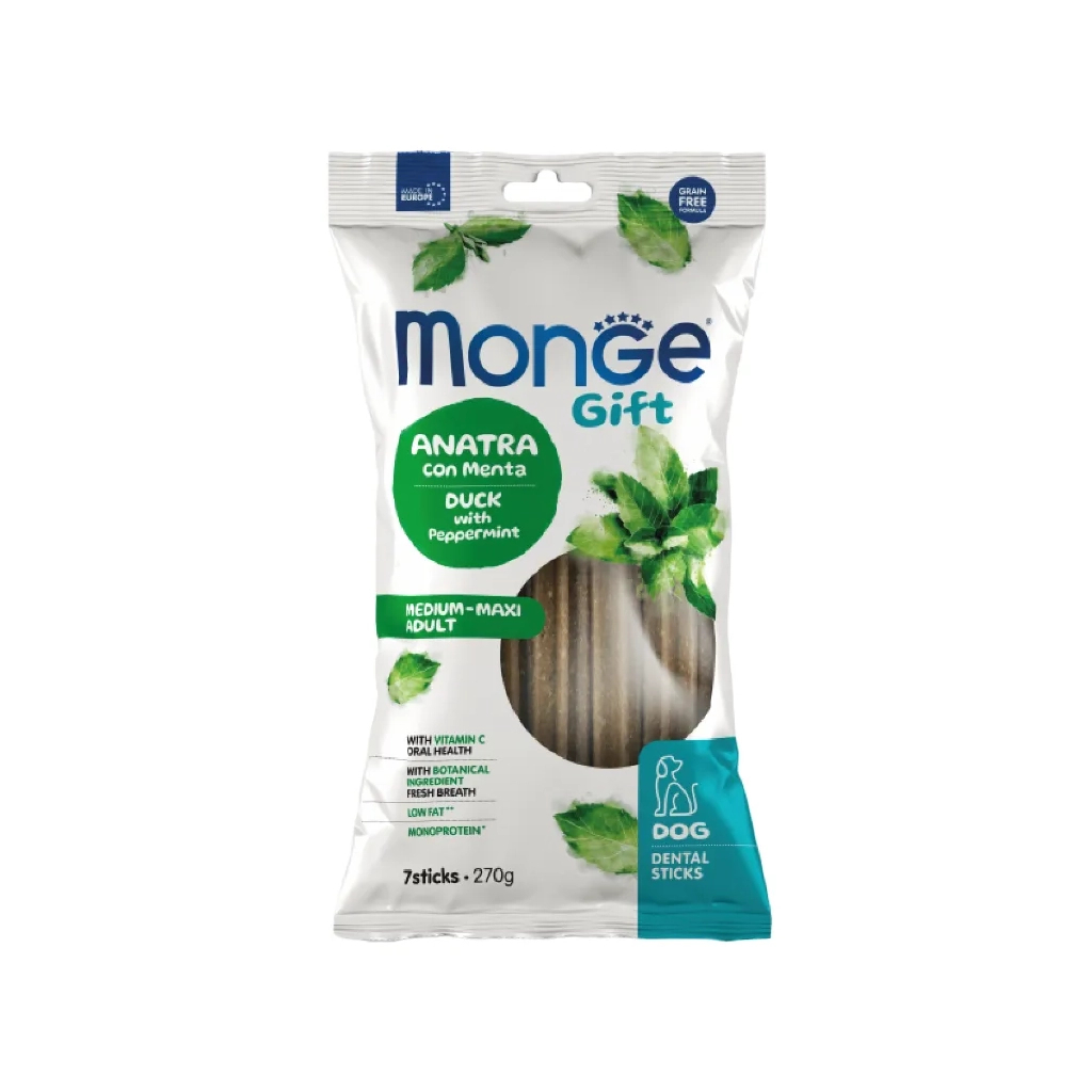 Ласощі для собак Monge Gift Dog Medium & Maxi качка з м'ятою 270 г (8009470085588) - зображення 1