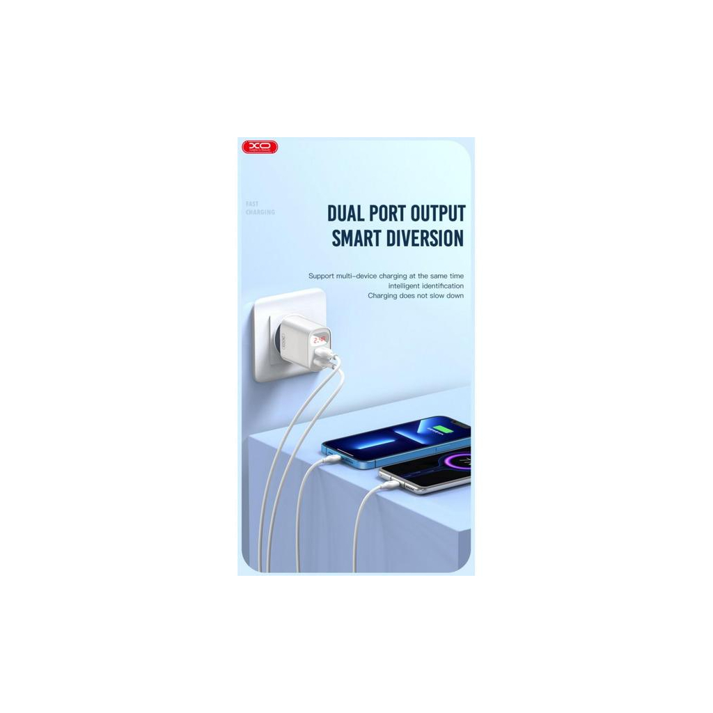 Зарядний пристрій XO L95 (2USB/2.4A) + USB - Lightning White (XO-L95-L) - зображення 2