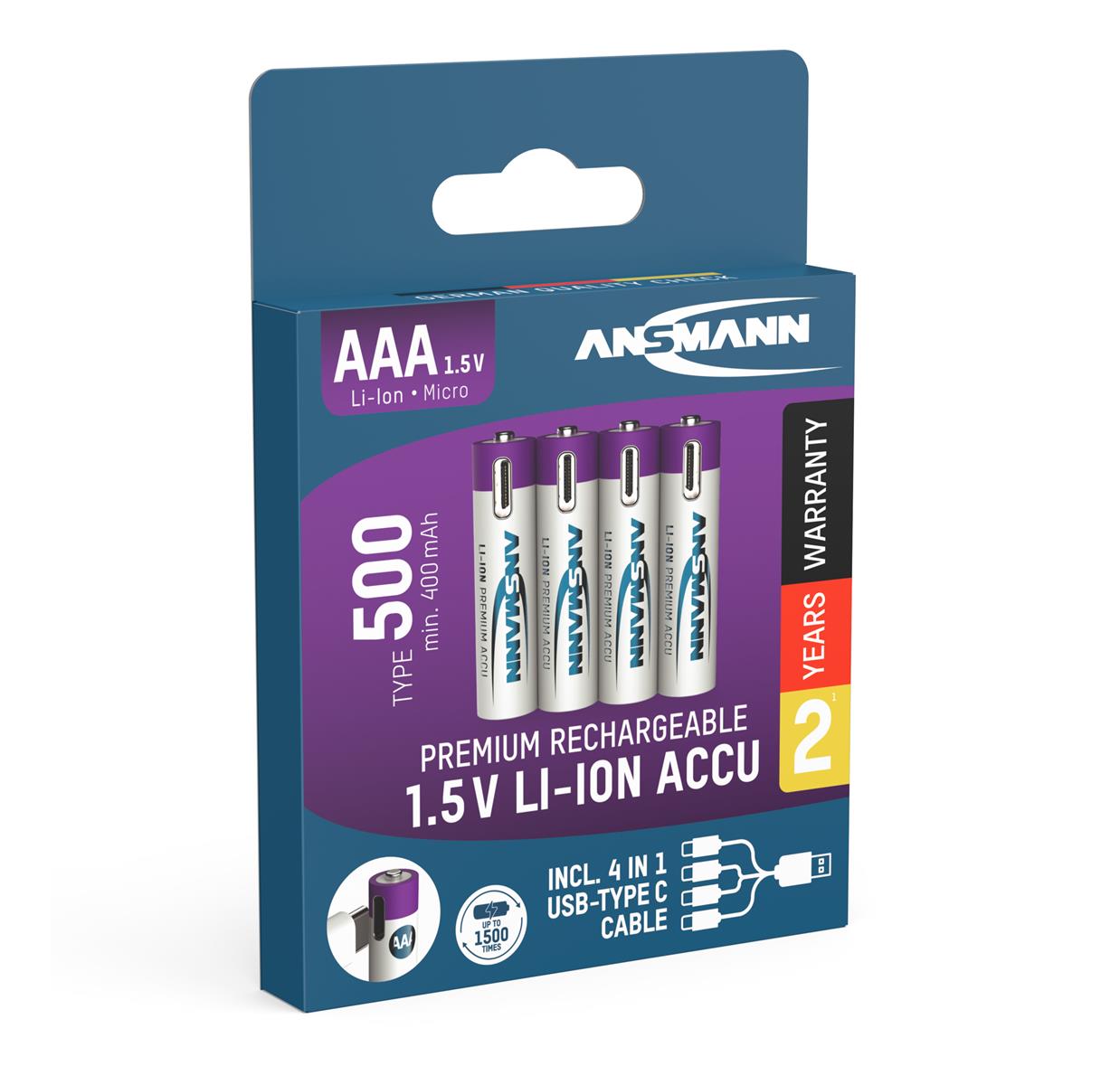 Акумулятори Ansmann AAA/HR03 Li-Ion 500 mAh BL 4 шт - изображение 3