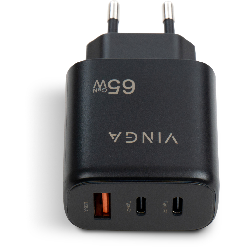 Зарядний пристрій Vinga GaN 65W PD+QC 2C1A ports Wall Charger (VCPCHCCA65B) - зображення 5
