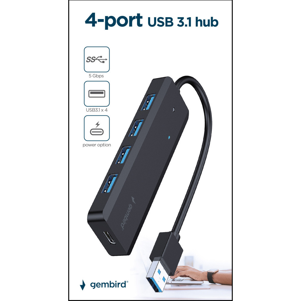 Концентратор Gembird 4 ports USB 3.1,USB-A, USB-C PD (UHB-U3P4P-02) - зображення 3