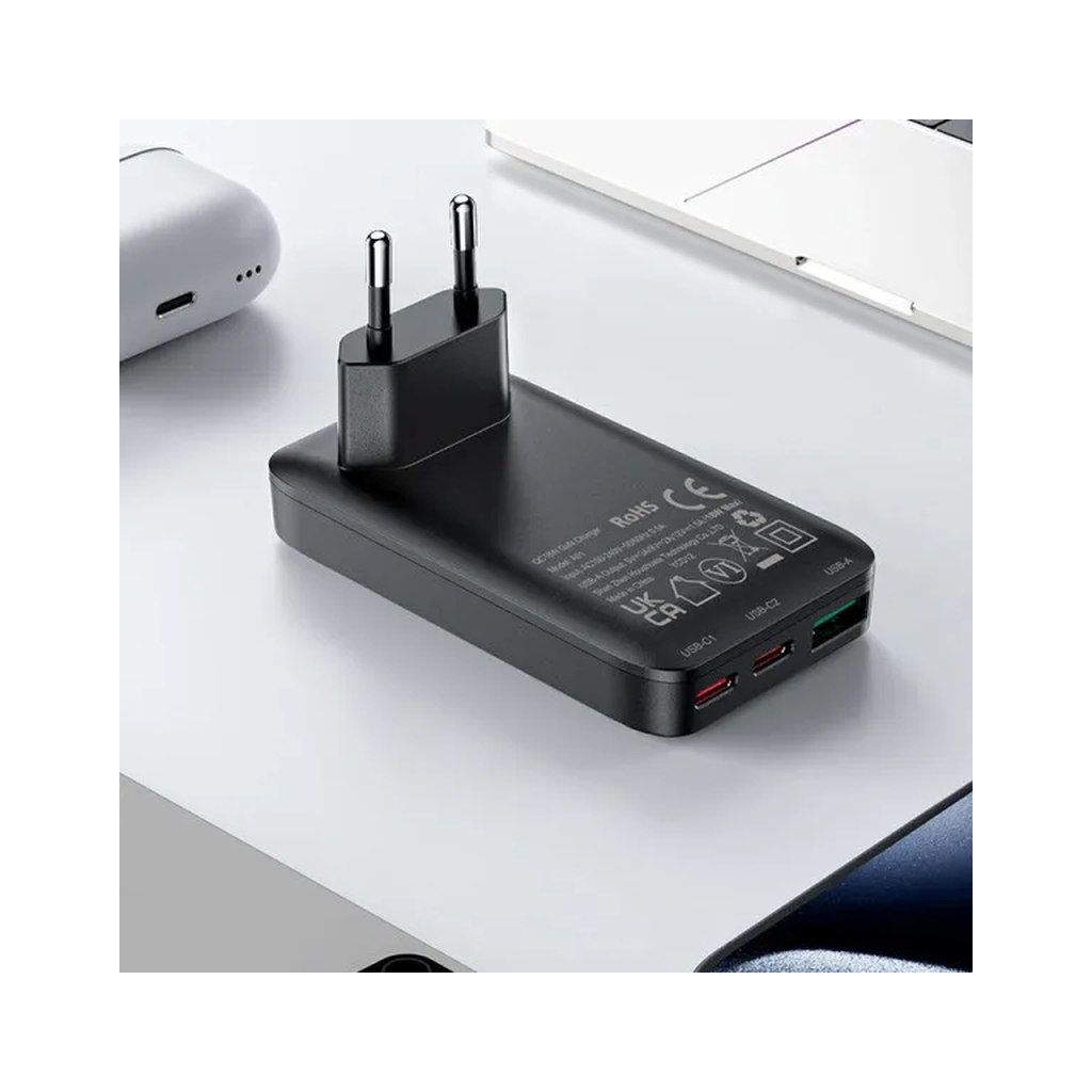 Зарядний пристрій Acefast 3xUSB 65W (2xUSB-C+USB-A) Gan A100 Fast Charger Ultra thin black (6974316283492) - зображення 7