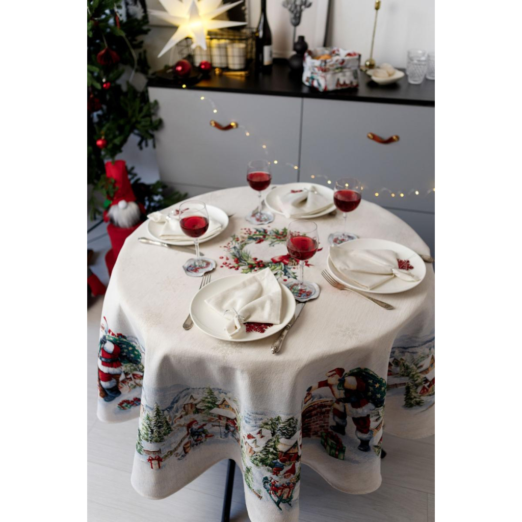 Скатертина Прованс гобеленова з велюром Снігова зима Dx136 см (037480) - зображення 10