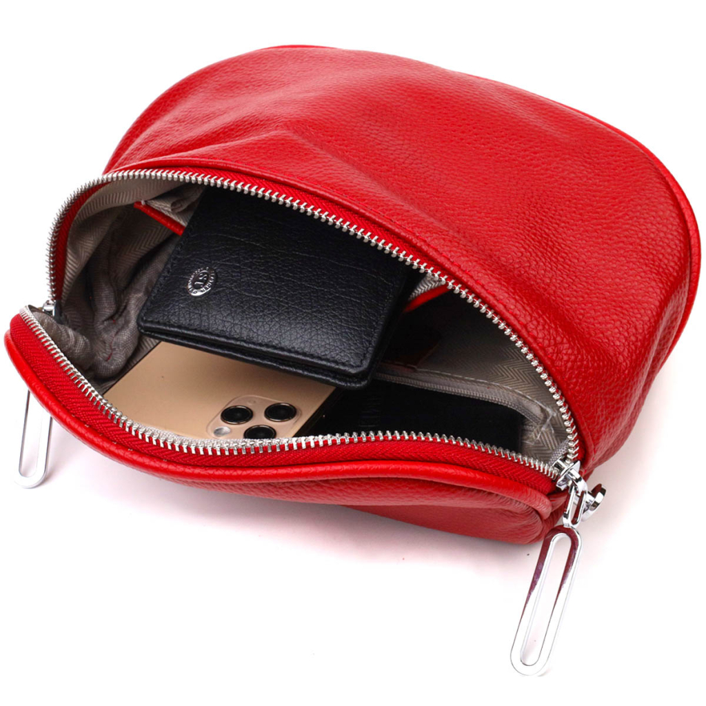 Сумка Vintage Жіноча напівкругла через плече з натуральної шкіри Червона (22081) - зображення 5