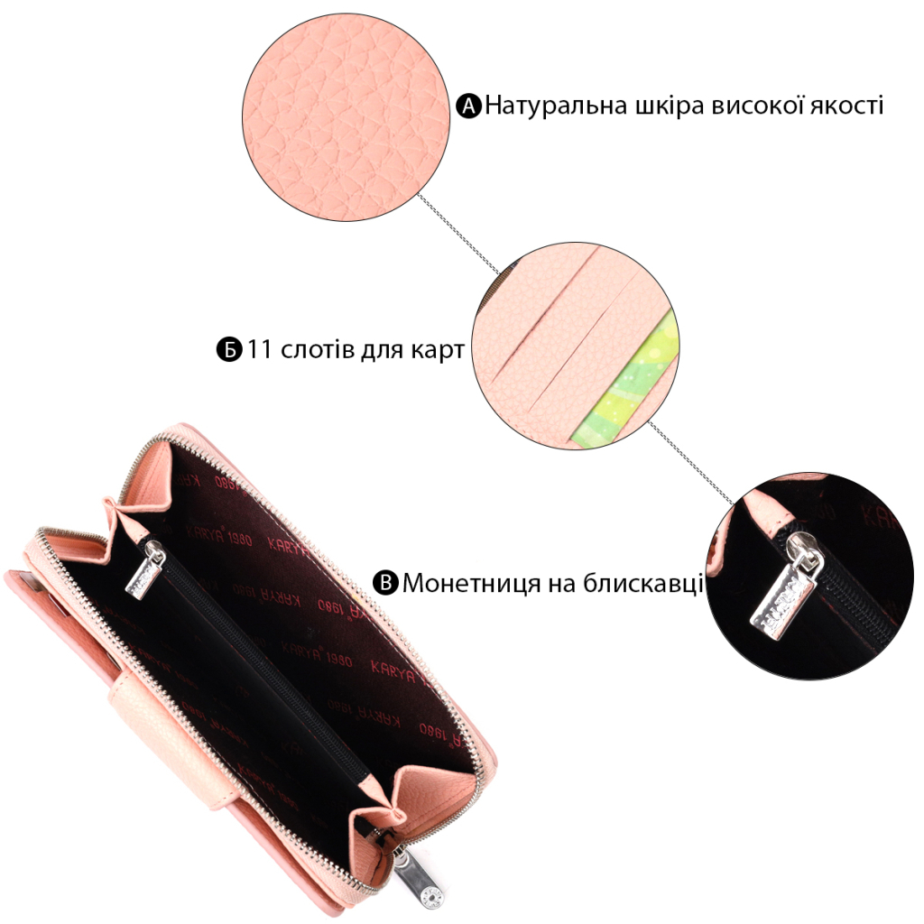 Гаманець Karya З натуральної шкіри Рожевий (21158) - зображення 4