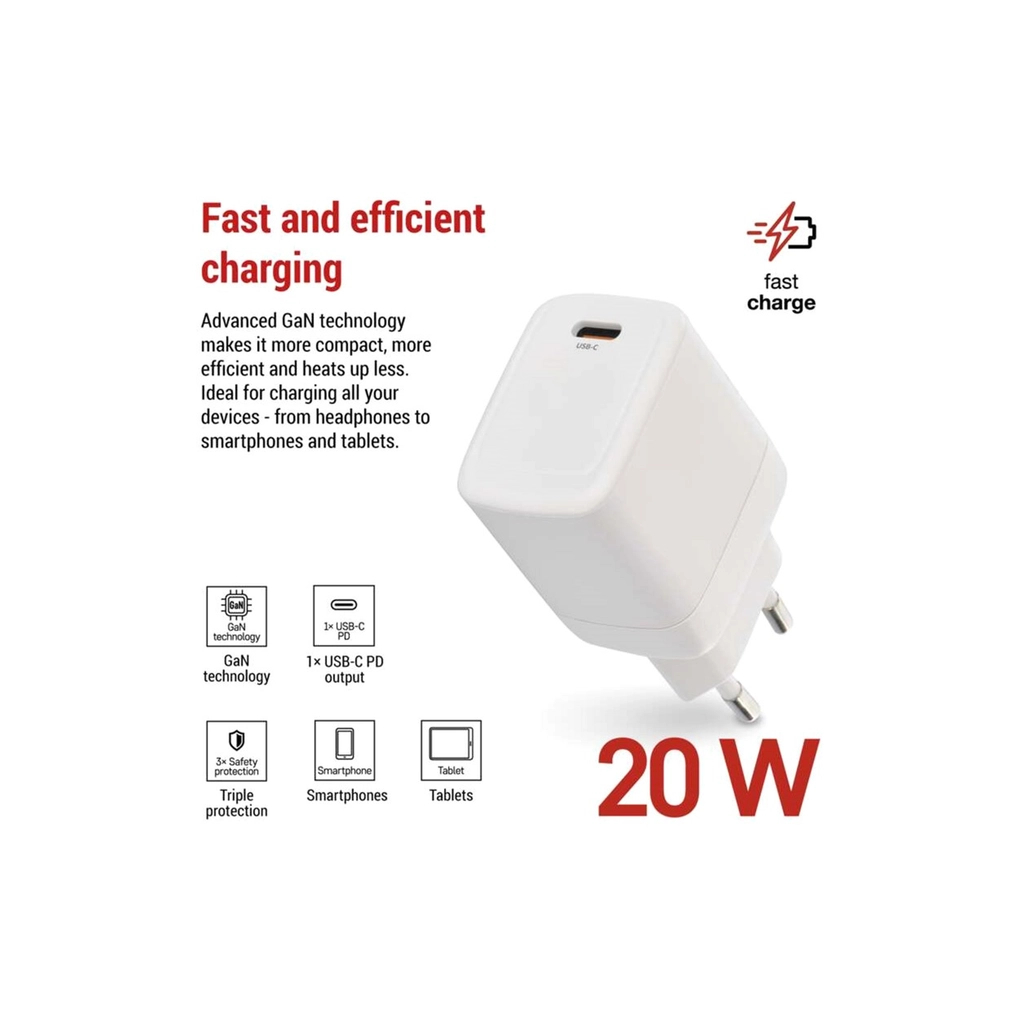 Зарядний пристрій EMOS V01G20 USB-C PD20W GaN (V01G20) - зображення 3