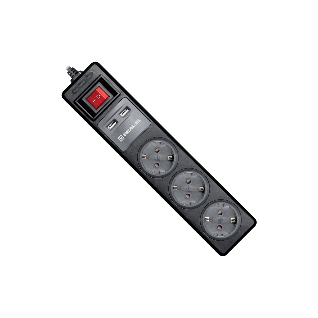 Мережевий подовжувач REAL-EL RS-3 USB CHARGE 1.8m, black (EL122500001) - зображення 4