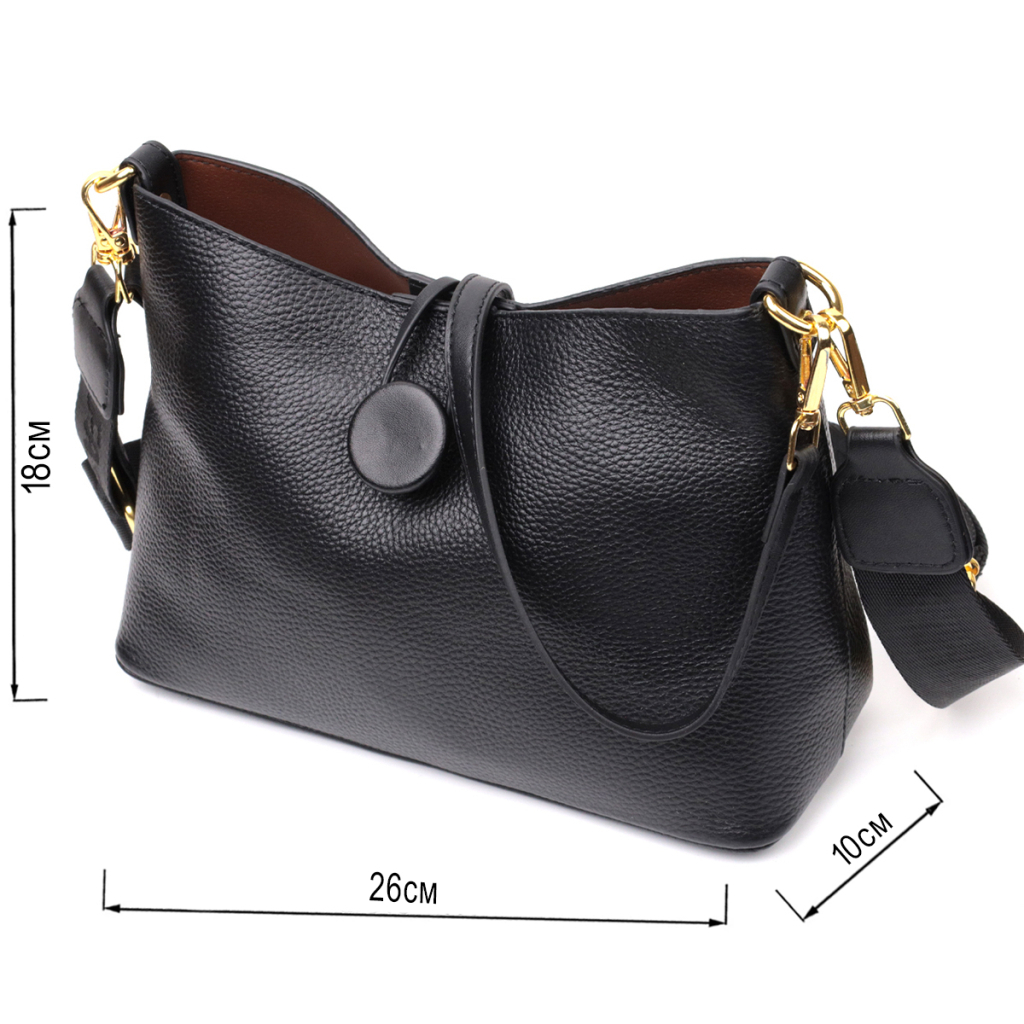 Сумка Vintage Жіноча із застібкою ґудзиком з натуральної шкіри Чорна (22319) - зображення 4