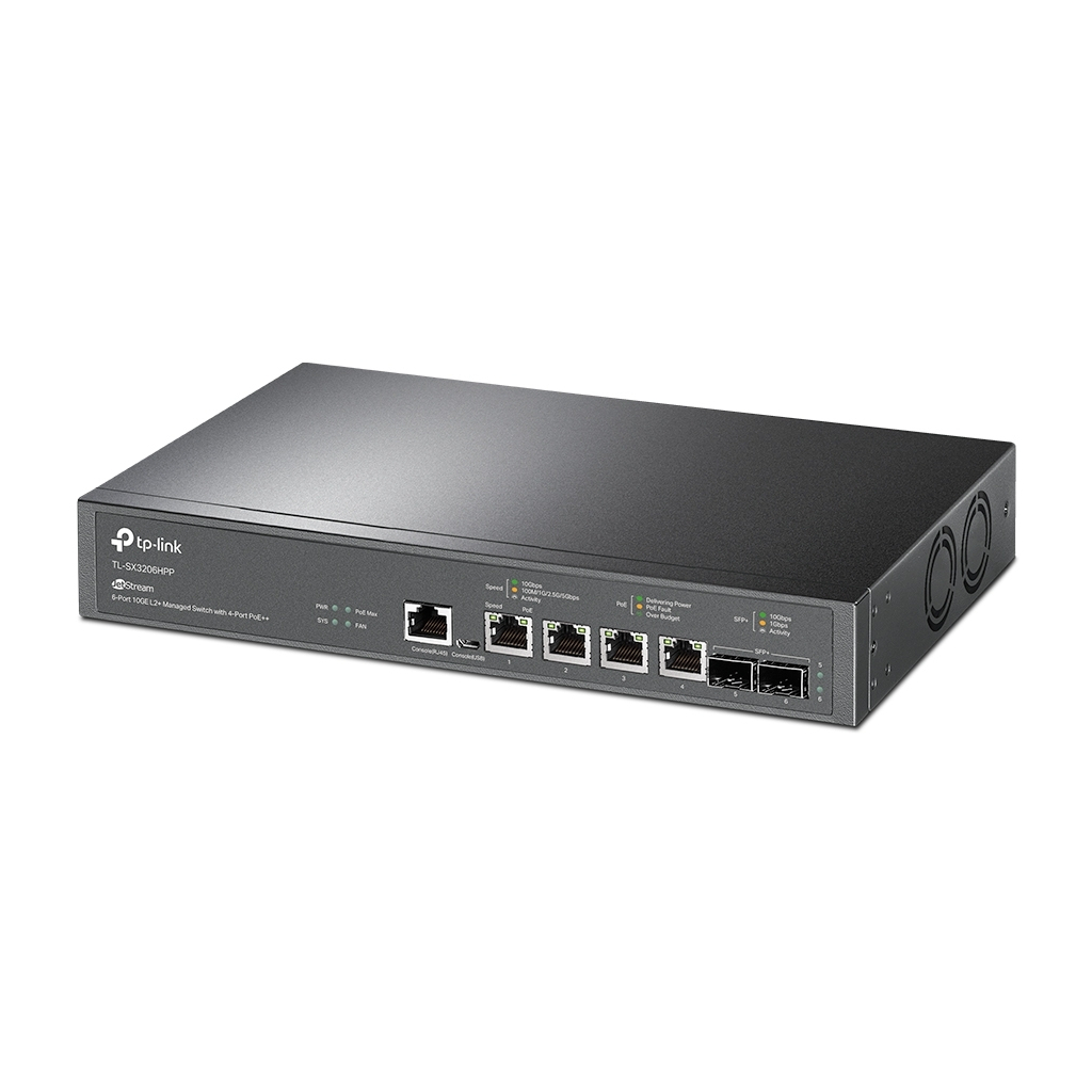 Комутатор мережевий TP-Link TL-SX3206HPP 2xSFP+ (10GE) 4x10GE LAN console+microUSB L2 JetStream 19" 1U (TL-SX3206HPP) - зображення 2