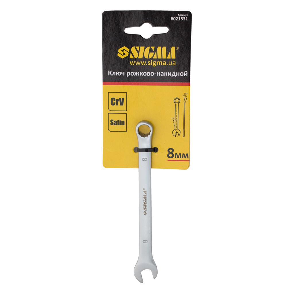 Ключ Sigma ріжково-накидний 8мм CrV satine з підвісом (6021531) - зображення 3