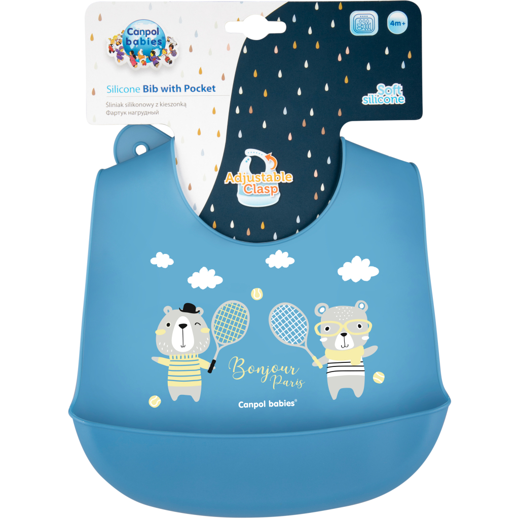 Слинявчик Canpol babies Bonjour Paris силіконовий з кишенькою синій (74/027_blu) - изображение 2