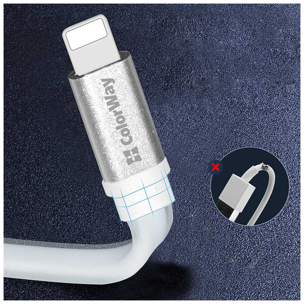 Дата кабель USB 2.0 AM to Lightning 0.25m white ColorWay (CW-CBUM-LM25W) - зображення 5