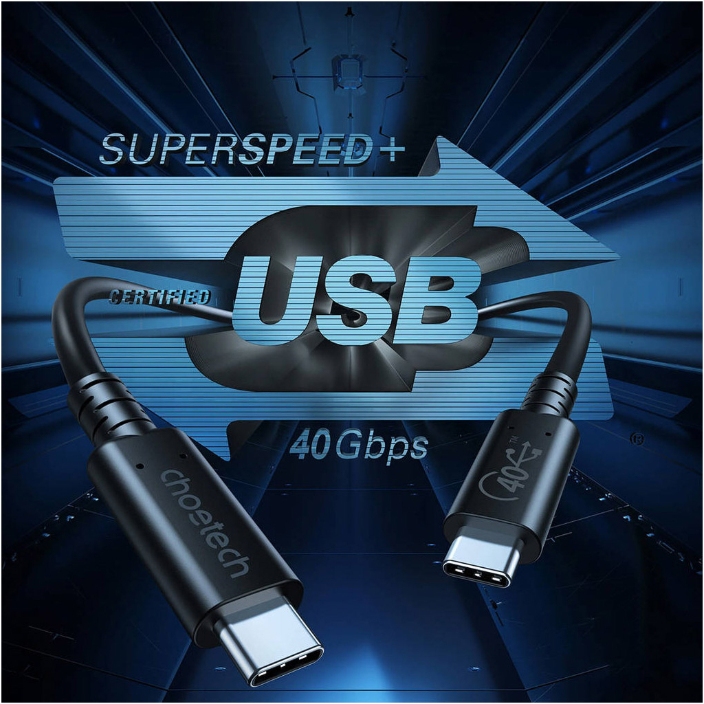 Дата кабель USB-C to USB-C 0.8m USB 4 100W 40Gbps 8K60Hz Choetech (XCC-1028) - зображення 3