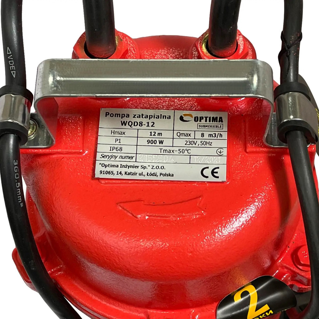 Заглибний насос Optima фекальний WQD 8-12, 8000 л/год, 0.9кВт, 230В (9608) - изображение 3