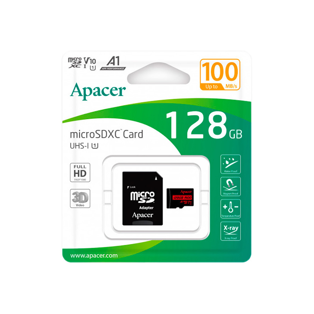 Карта пам'яті Apacer 128GB microSD class 10 UHS-I V10 A1 (AP128GMCSX10UB-R) - зображення 2