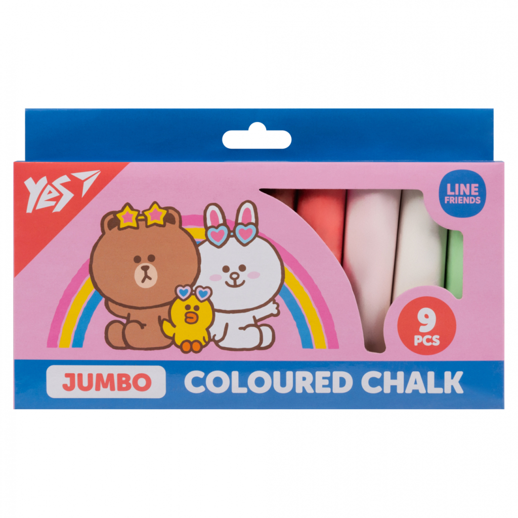 Крейда Yes кольорова Line Friends 9 шт JUMBO (400502) - изображение 1