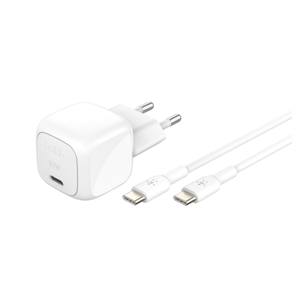 Зарядний пристрій Belkin USB-C PD30W PPS + cable USB-C to USB-C 1.0m PVC white (WCA008KQ1MWH-B6) - зображення 1