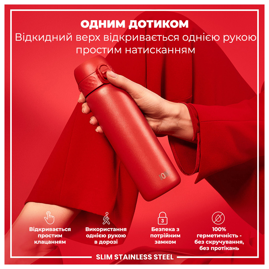 Пляшка для води ION8 OneTouch Stainless Steel 600 мл Red (I8SS600RED) - зображення 2