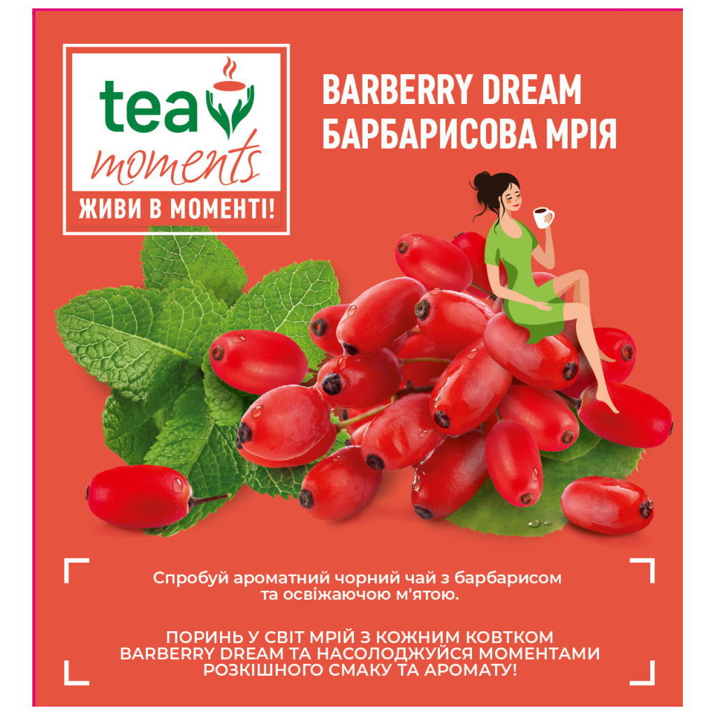 Чай Tea Moments Barberry Dream чорний з барбарисом та м'ятою 20х1.8 г пірамідки (tm.03644) - зображення 5