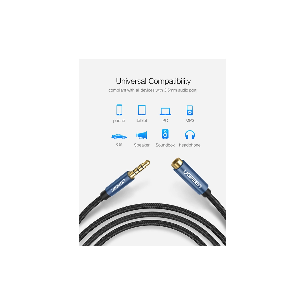 Кабель мультимедійний 3.5mm M to 3.5mm F 2.0m AV118 blue Ugreen (40675) - picture 3