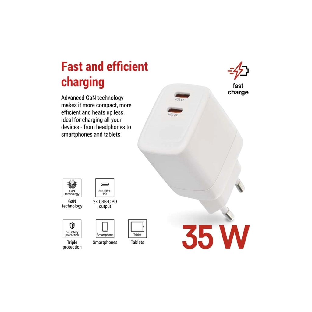 Зарядний пристрій EMOS V03G35 2xUSB-C 35W GaN (V03G35) - зображення 3